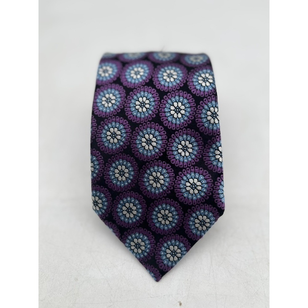 NWT Ermenegildo Zegna Silk Tie Purple BlueWhite Floral Made in Italy Size 59"X3"